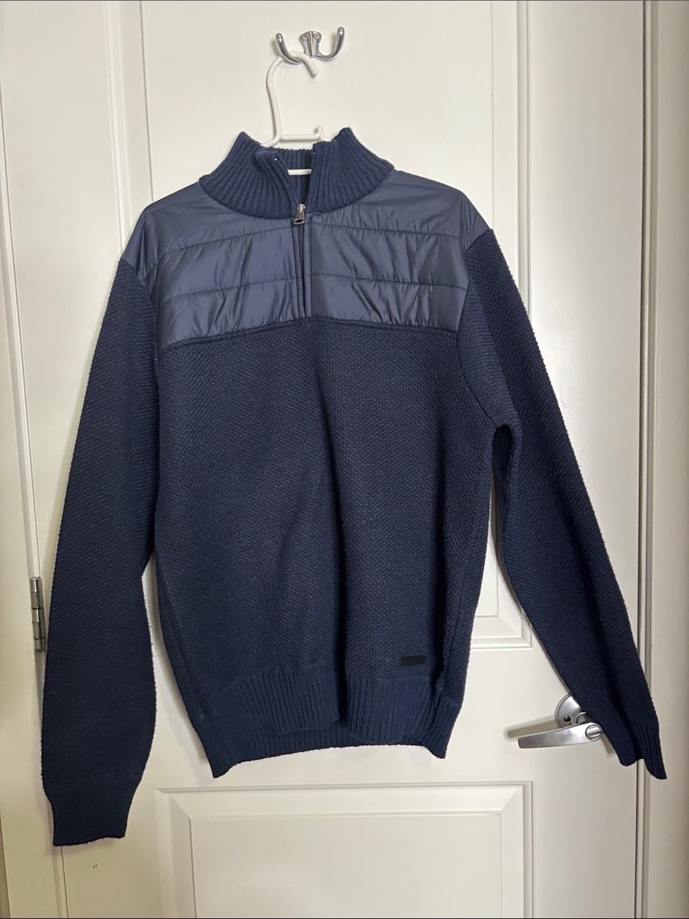 Buffalo David Bitton Men's Navy Quilted Yoke Half-Zip Sweater